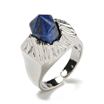 Hexagonal Prism Natural Lapis Lazuli Open Cuff Rings RJEW-B106-01P-03-1