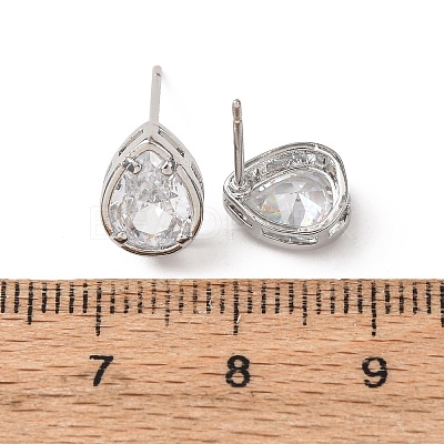 Brass Micro Pave Clear Cubic Zirconia Stud Earrings EJEW-C174-02G-P-1