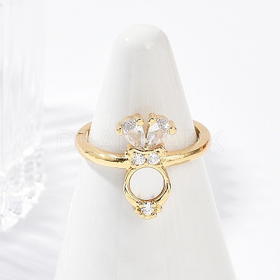 Rabbit Brass Micro Pave Clear Cubic Zirconia Open Cuff Rings RJEW-G343-02G-1