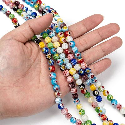 Round Handmade Millefiori Glass Beads Strands LK-R004-82-1