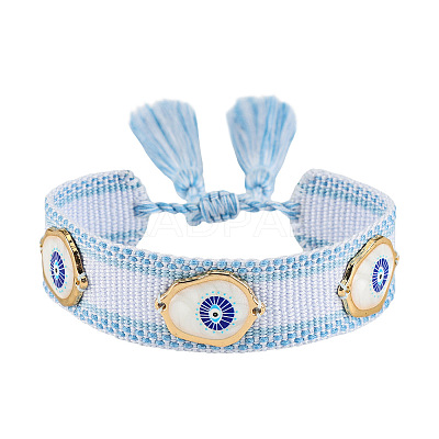 Evil Eye Adjustable Polyester & Alloy & Resin Enamel & Rhinestone Slider Bracelets FS-WG9985D-09-1