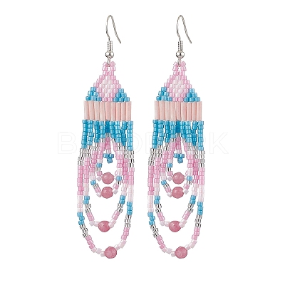 Iron with Glass with Natural White Jade Dangle Stud Earring EJEW-MZ00183-1