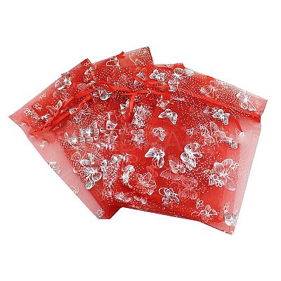 Rectangle Printed Organza Drawstring Bags CON-PW0001-060D-1