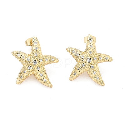 Brass Clear Cubic Zirconia Stud Earrings LS-EJEW-Q017-05A-G-1
