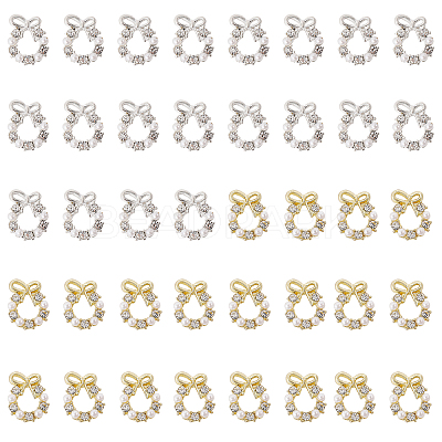 40Pcs 2 Colors Christmas Wreath Alloy Rhinestone Cabochons MRMJ-CA0001-49-1