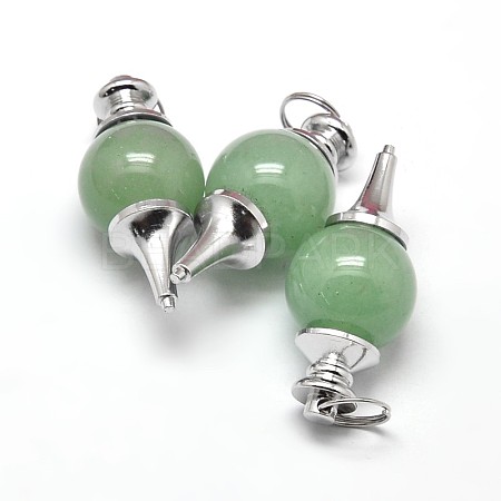 Platinum Tone Zinc Alloy Natural Green Aventurine Pendants G-F228-47J-FF-1