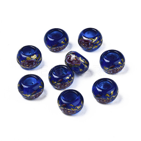 Flower Printed Transparent Acrylic Rondelle Beads TACR-S160-01-A03-1