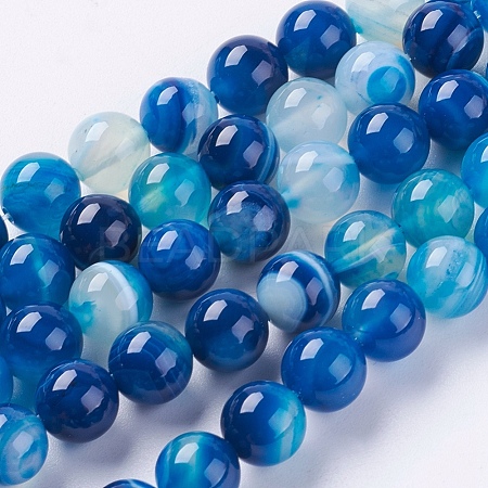 Round Dyed Natural Striped Agate/Banded Agate Beads Strands X-G-G582-8mm-10-1