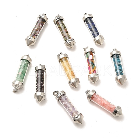 Mixed Gemstone Chip Glass Bottle Big Pointed Pendants G-P482-01P-1