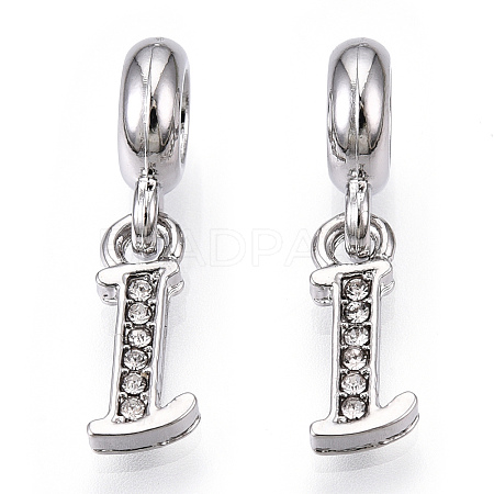 Platinum Rack Plating Alloy Rhinestone European Dangle Charms PALLOY-T048-36P-I-1