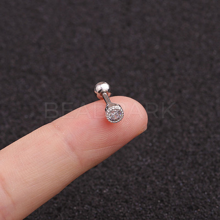 316L Surgical Stainless Steel Micro Pave Clear Cubic Zirconia Flat Round Cartilage Earrings WG9CD6D-43-1