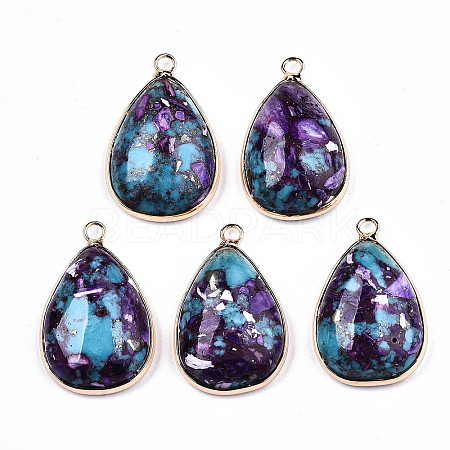 Teardrop Assembled Synthetic Turquoise and Natural Regalite/Imperial Jasper Pendants X-G-N330-20A-1