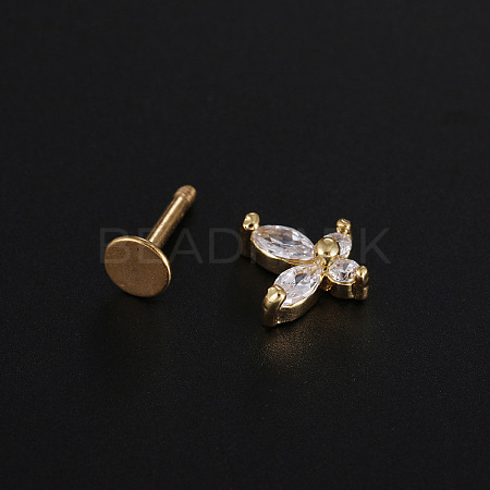 Stainless Steel Micro Pave Clear Cubic Zirconia Internally Threaded Labrets WGBE4CC-04-1