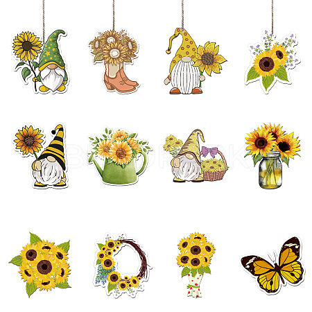 Sunflower Theme Wooden Pendant Decorations WOOD-WH0037-005-1