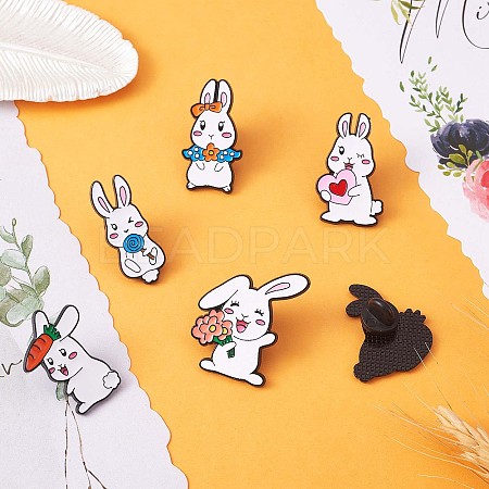 6Pcs 6 Style Carrot & Flower & Heart & Lollypop Rabbit Enamel Pins JBR087A-1