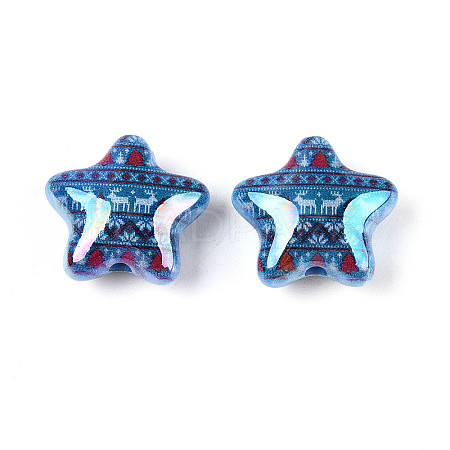 Christmas UV Plating Printed Opaque Acrylic Beads MACR-N018-06D-1