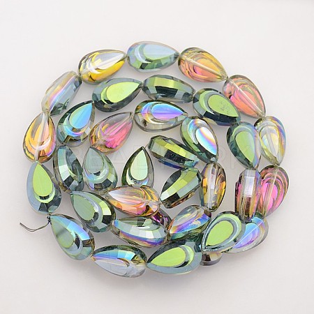Teardrop Electroplate Rainbow Plated Glass Beads Strands X-EGLA-P013-F08-1