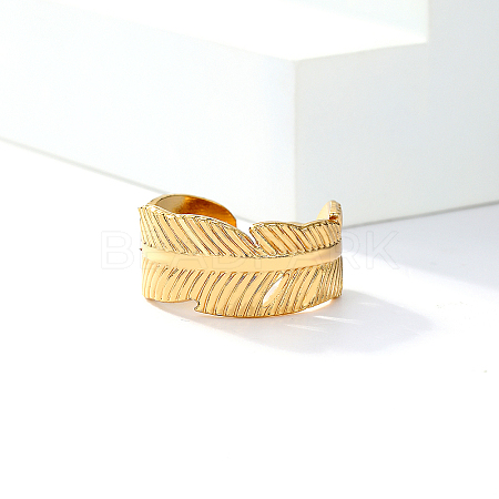 Stylish Leaf 201 Stainless Steel Ethnic Cuff Rings UG5209-1