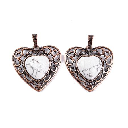 Natural Howlite Peach Love Heart Pendants G-G158-01-05-1