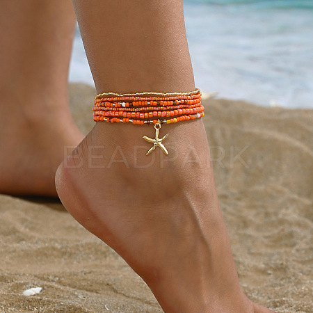 6Pcs Alloy Glass Seed Beads Anklets WGFF5FF-03-1