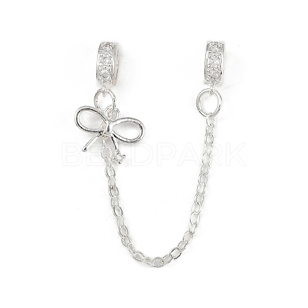 Brass Pave Clear Cubic Zirconia European Safety Chains with Charms KK-L236-15B-S-1