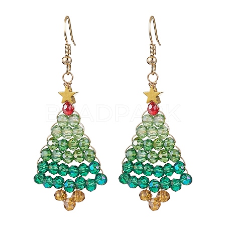 Glass Christmas Tree Dangle Earrings EJEW-JE06154-1