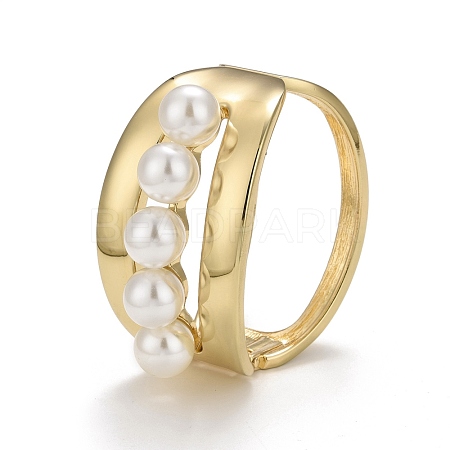 Alloy Chunky Wide Open Cuff Bangle with Plastic Pearl for Women BJEW-K223-05KCG-1