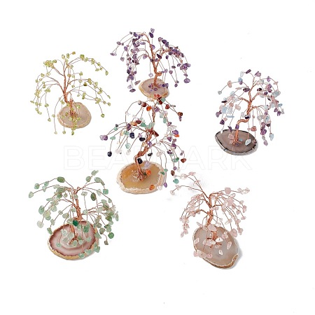 Natural Gemstone Chips and Natural Agate Pedestal Display Decorations DJEW-G027-13RG-1