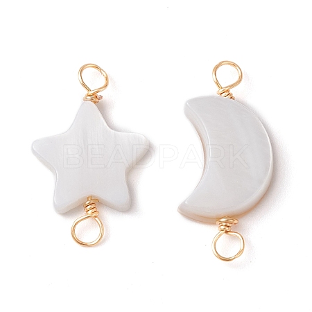 2Pcs 2 Styles Natural Freshwater Shell Connector Charms PALLOY-JF02440-02-1