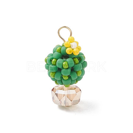 Glass Seed Beaded Cactus Pendants PALLOY-MZ00860-03-1