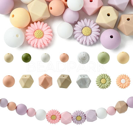 48Pcs 14 Styles Food Grade Eco-Friendly Silicone Focal Beads DIY-YW0008-83E-1