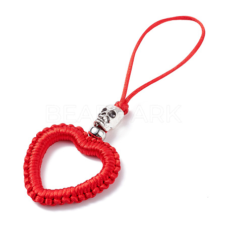 Heart Braided Nylon Cord Mobile Accessories HJEW-JM00607-04-1