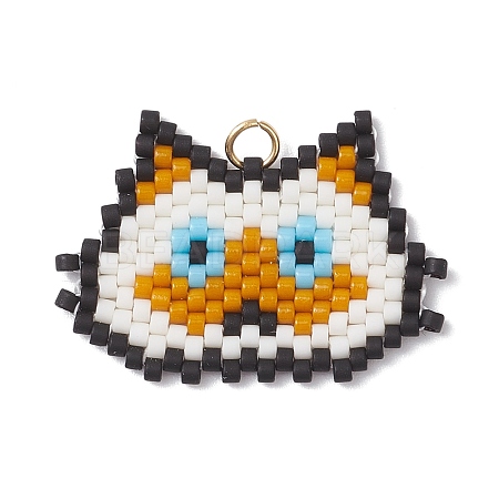Handmade Glass Seed Beaded Cat Head Shape Pendants PALLOY-MZ00933-02-1