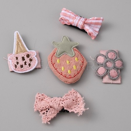 Cute Strawberry/Bowknot/Ice-cream/Flower Polyester & Cotton Hair Clips Set OHAR-WH0021-27-1