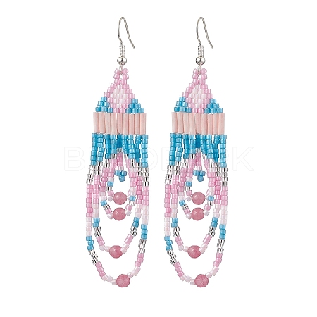 Iron with Glass with Natural White Jade Dangle Stud Earring EJEW-MZ00183-1