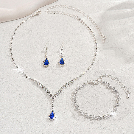 Alloy Rhinestone Horse Eye Chain Bracelets & Teardrop Stud Dangle Earring & Pendant Necklaces Sets  FS-WG7ACD4-01-1