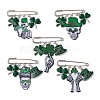 Shamrock Skull Printed Acrylic & Alloy Enamel Pendants Brooch Pin JEWB-BR00122-1