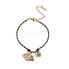 304 Stainless Steel Enamel & Cotton Cord Charm Bracelets FS-WGBC5B1-02-1