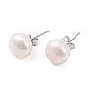 Natural Pearl Round Bead Stud Earrings EJEW-E298-01E-01P-1