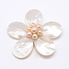 Natural White Shell Mother of Pearl Shell Flower Big Pendants SSHEL-J032MS-07-1