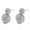 Brass Micro Pave Clear Cubic Zirconia Half Round Dangle Stud Earrings EJEW-Q785-14P-1