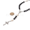 Natural Lava Rock & Synthetic Turquoise Cross Rosary Bead Necklace NJEW-JN04202-5