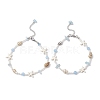 Summer Natural Dyed Aquamarine & Round White Jade & Natural Sea Shell & Shell Pearl & Synthetic Turquoise Starfish Beaded Anklets AJEW-AN00693-2
