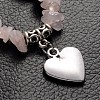 Natural Rose Quartz & Alloy Heart Pendant Necklaces and Charm Bracelets Jewelry Sets For Valentine's Day SJEW-JS00845-01-5