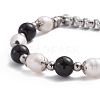 Round Mixed Gemstone & Natural Pearl Beaded Bracelet for Girl Women BJEW-F418-07-4
