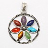 Vintage Chakra Jewelry Alloy Bezel Gemstone Pendants G-M039-03-1