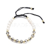 Adjustable Natural Pearl & Glass & Brass Braided Beaded Bracelet for Women BJEW-O187-03-1