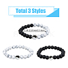 FIBLOOM 3Pcs 3 Styles Natural Howlite & Frosted Black Stone Beaded Stretch Bracelets Set BJEW-FI0001-21-2