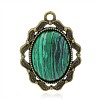 Antique Bronze Plated Rhombus Alloy Dyed Synthetic Turquoise Pendants PALLOY-J630A-03AB-NF-1