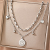 304 Stainless Steel Disc Heart Pendant Double Layer Necklaces for Women WG4F0FA-02-1